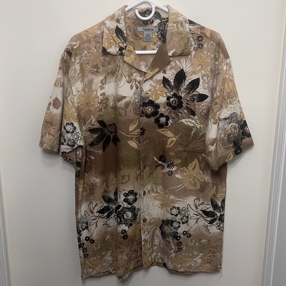 Andros Men Vintage Hawaiian 100% Silk Button Down Shirt Size Medium - Picture 2 of 11